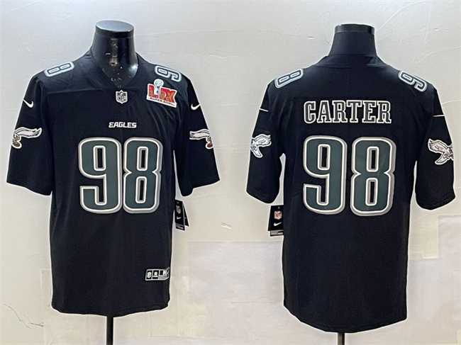 Mens Philadelphia Eagles #98 Jalen Carter Black 2025 Super Bowl LIX Patch Fashion New Vapor Untouchable Limited Stitched Jersey Dzhi